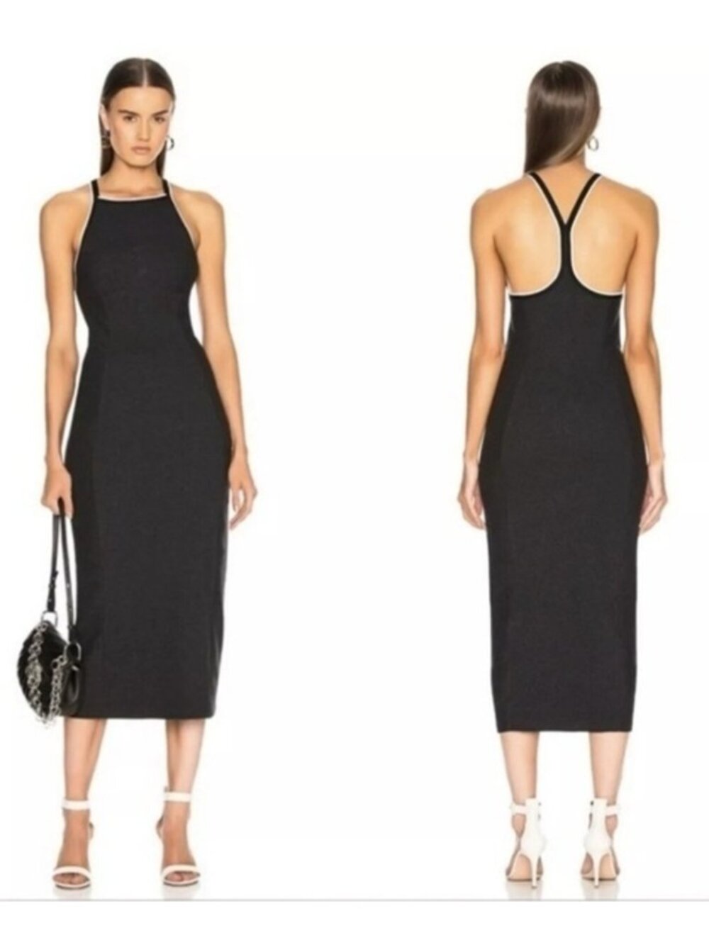 Rag & Bone Watts Racerback Engineered Knit Charcoal Grey Body Con Midi Dress XS